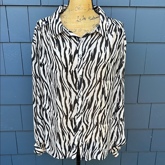 Free People Tops - Free people large sheer, zebra print blouse top shirt, large